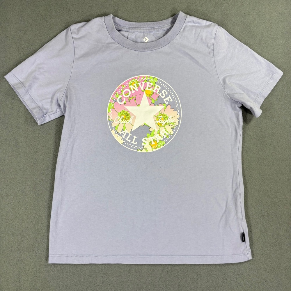 Converse T-Shirt Women Medium Purple Excellent Floral Chuck Taylor All Star Logo